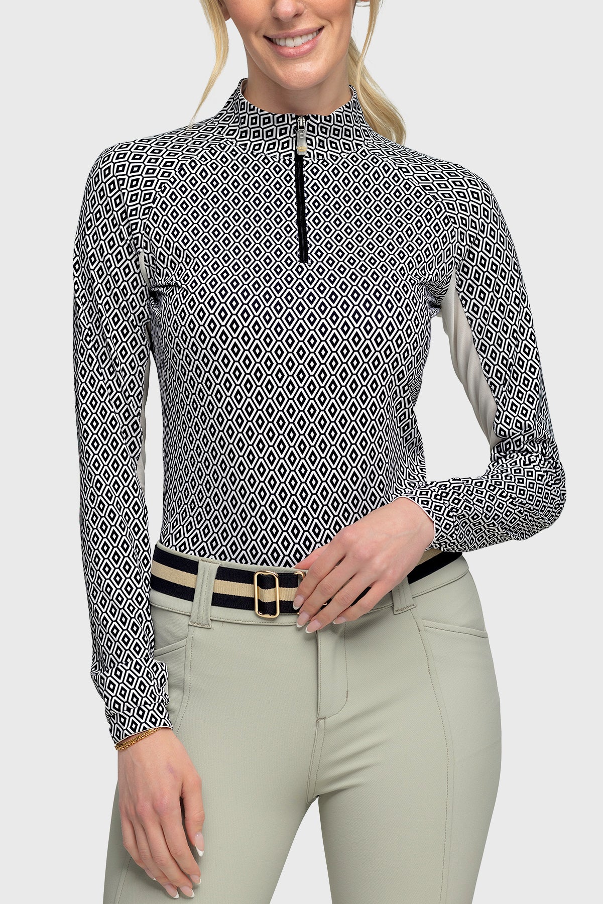 Black & White Geo Long Sleeve Sun Shirt - [Kastel]