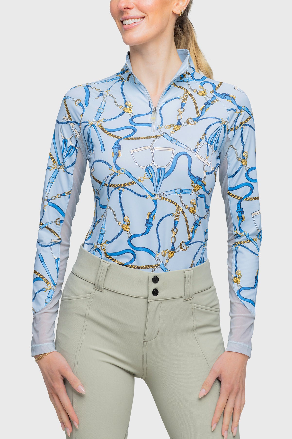 Long Sleeve Robin's Egg Belt Print 1/4 Zip - [Kastel]