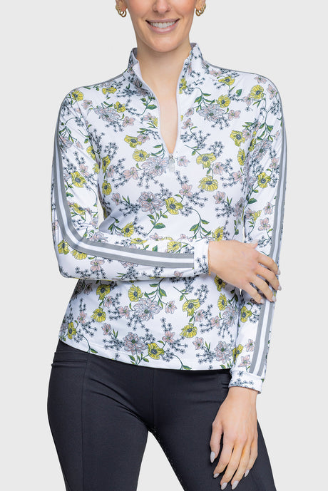 Long Sleeve Yellow Wild Poppies 1/4 Zip With Trim - [Kastel]
