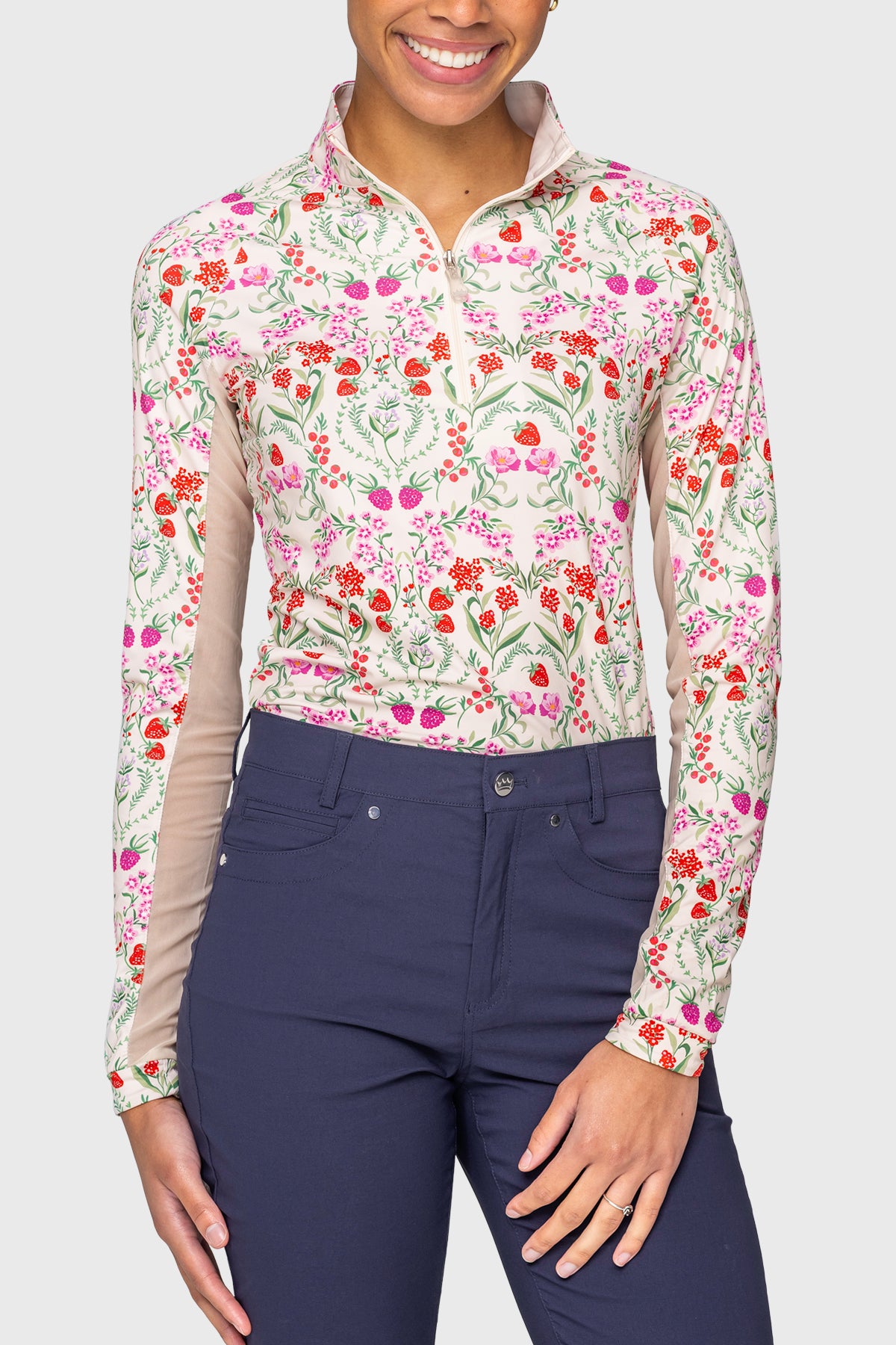 Red Scandinavian Berries Long Sleeve 1/4 Zip Sun Shirt – Kastel