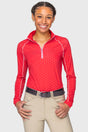 Red & Pink Swiss Dot w/ Contrast Pink Stitching and Zipper Long Sleeve 1/4 Zip Sun Shirt Kastel Denmark US