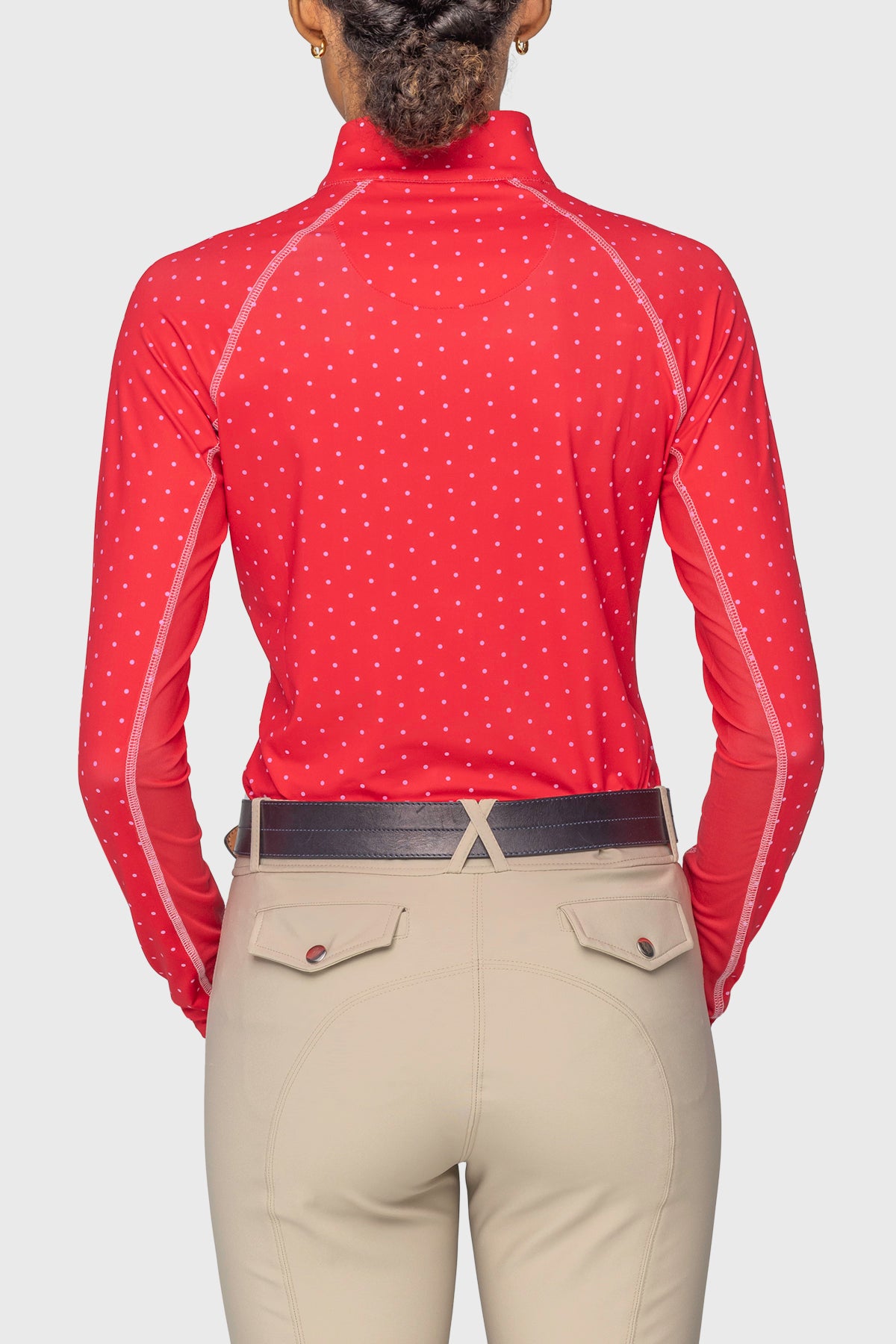 Red & Pink Swiss Dot w/ Contrast Pink Stitching and Zipper Long Sleeve 1/4 Zip Sun Shirt Kastel Denmark US