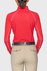 Red & Pink Swiss Dot w/ Contrast Pink Stitching and Zipper Long Sleeve 1/4 Zip Sun Shirt Kastel Denmark US