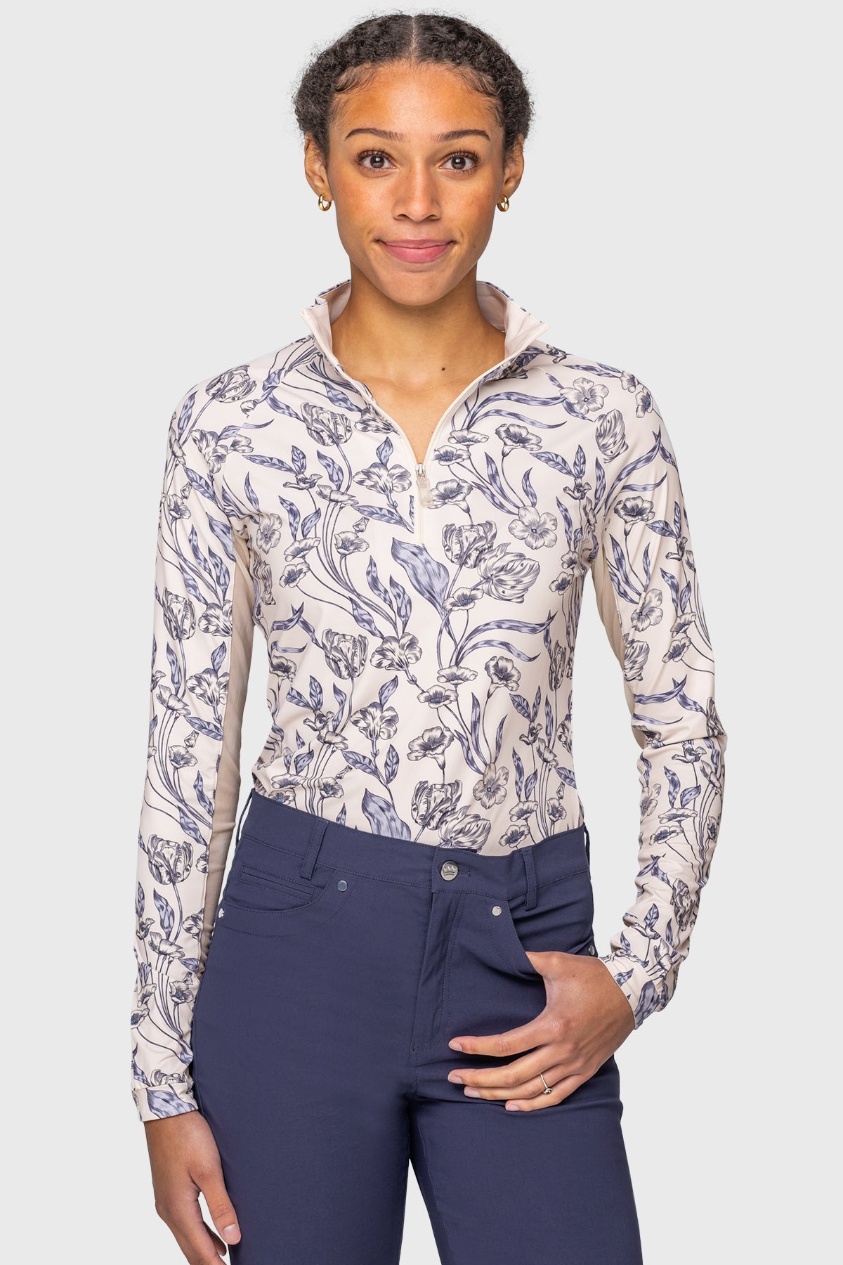 Periwinkle French Tulip Long Sleeve 1/4 Zip Sun Shirt Kastel Denmark US