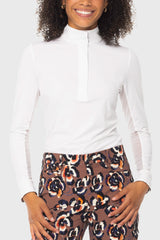 Long Sleeve Chocolate Brown Pansies 1/4 Zip Tailored Shirt w/Inner Print Kastel Denmark US
