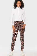 Chocolate Brown Pansies Tailored Active Pant w/ Black & White Striped Trim Kastel Denmark US