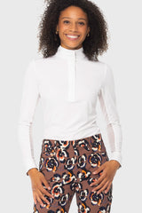 Long Sleeve Chocolate Brown Pansies 1/4 Zip Show Shirt w/Inner Print Kastel Denmark US