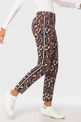 Chocolate Brown Pansies Tailored Active Pant w/ Black & White Striped Trim Kastel Denmark US