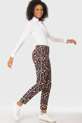 Long Sleeve Chocolate Brown Pansies 1/4 Zip Tailored Shirt w/Inner Print Kastel Denmark US