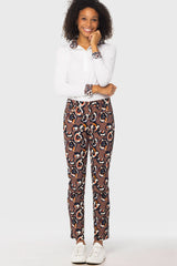 Chocolate Brown Pansies Tailored Active Pant w/ Black & White Striped Trim Kastel Denmark US