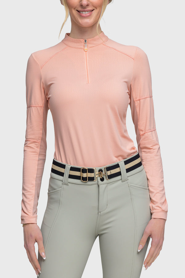 Long Sleeve Coral Paneled Solid  1/4 Zip
