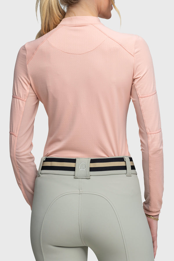Long Sleeve Coral Paneled Solid  1/4 Zip