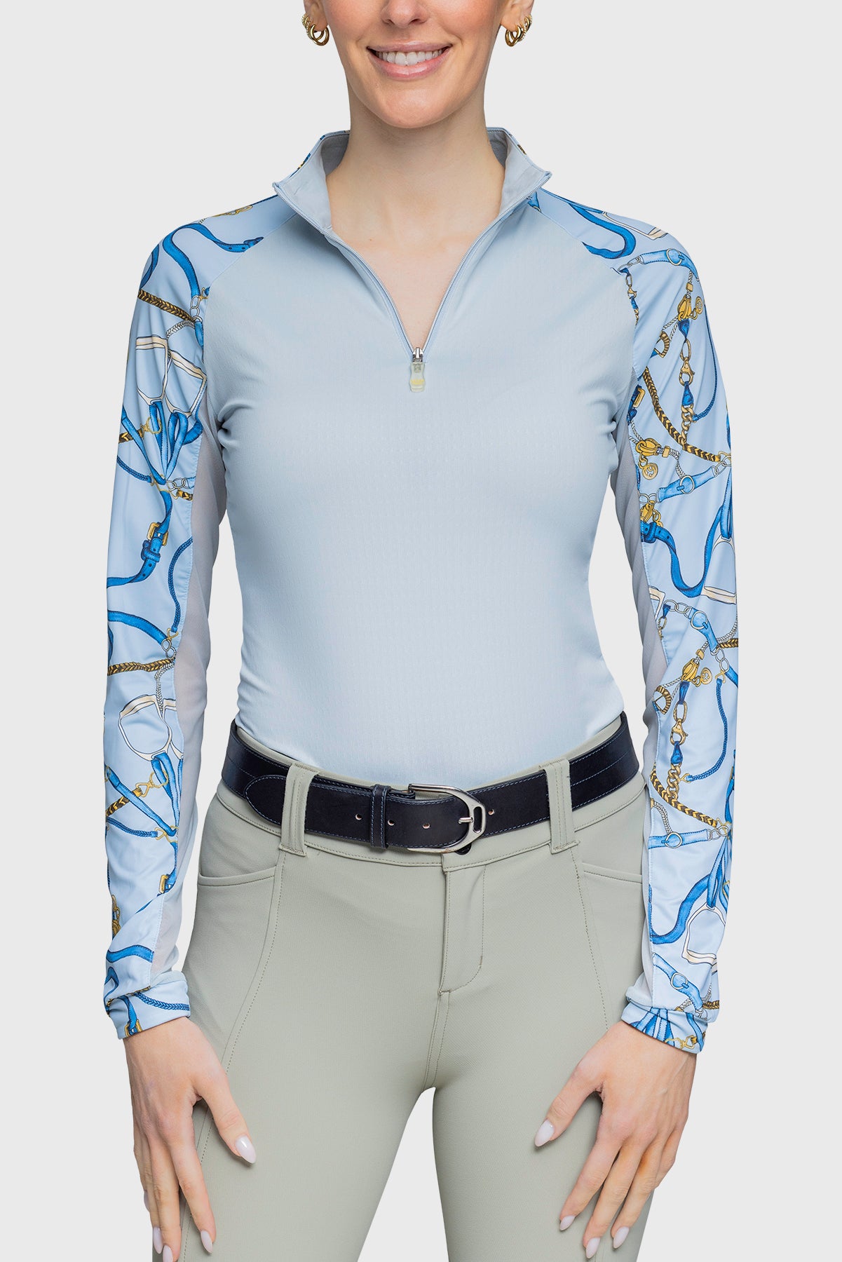 Robin's Egg Belt Print Long Sleeve Raglan 1/4 Zip Sun Shirt - [Kastel]