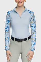 Robin's Egg Belt Print Long Sleeve Raglan 1/4 Zip Sun Shirt - [Kastel]