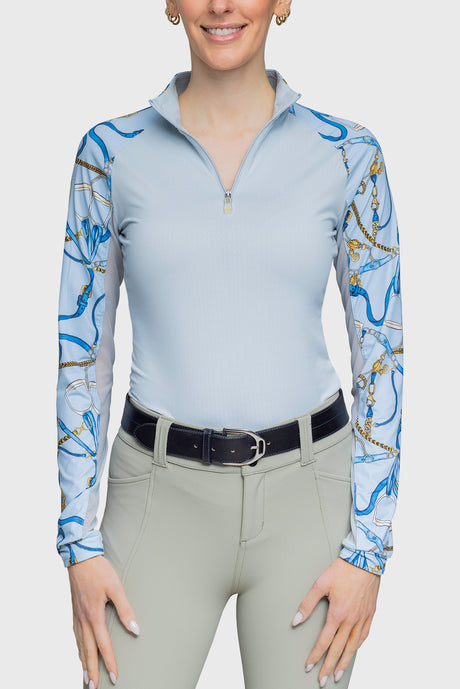 Robin's Egg Belt Print Long Sleeve Raglan 1/4 Zip Sun Shirt - [Kastel]