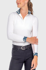 Long Sleeve Tailored Shirt with Sailor Blue French Tulip Inner Print - [Kastel]
