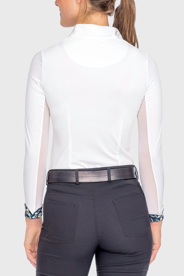 Long Sleeve Tailored Shirt with Sailor Blue French Tulip Inner Print - [Kastel]