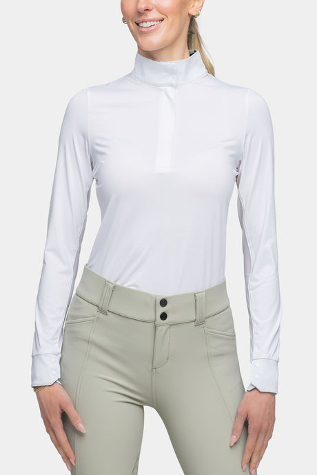 Long Sleeve White Show Shirt/Tailored Shirt with Lithograph Leaf Trim - [Kastel]