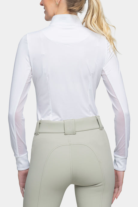 Long Sleeve White Show Shirt/Tailored Shirt with Lush Garden Trim - [Kastel]