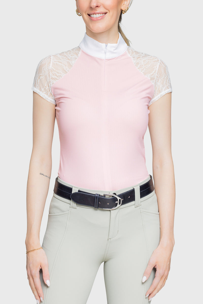 Ballerina Pink & White Lace Cap Sleeve Show Shirt