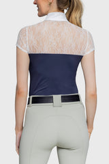 Navy & White Lace Cap Sleeve 1/4 Zip Show Shirt - [Kastel]