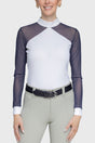 Elegant White & Navy Power Mesh Long Sleeve Show Shirt - [Kastel]
