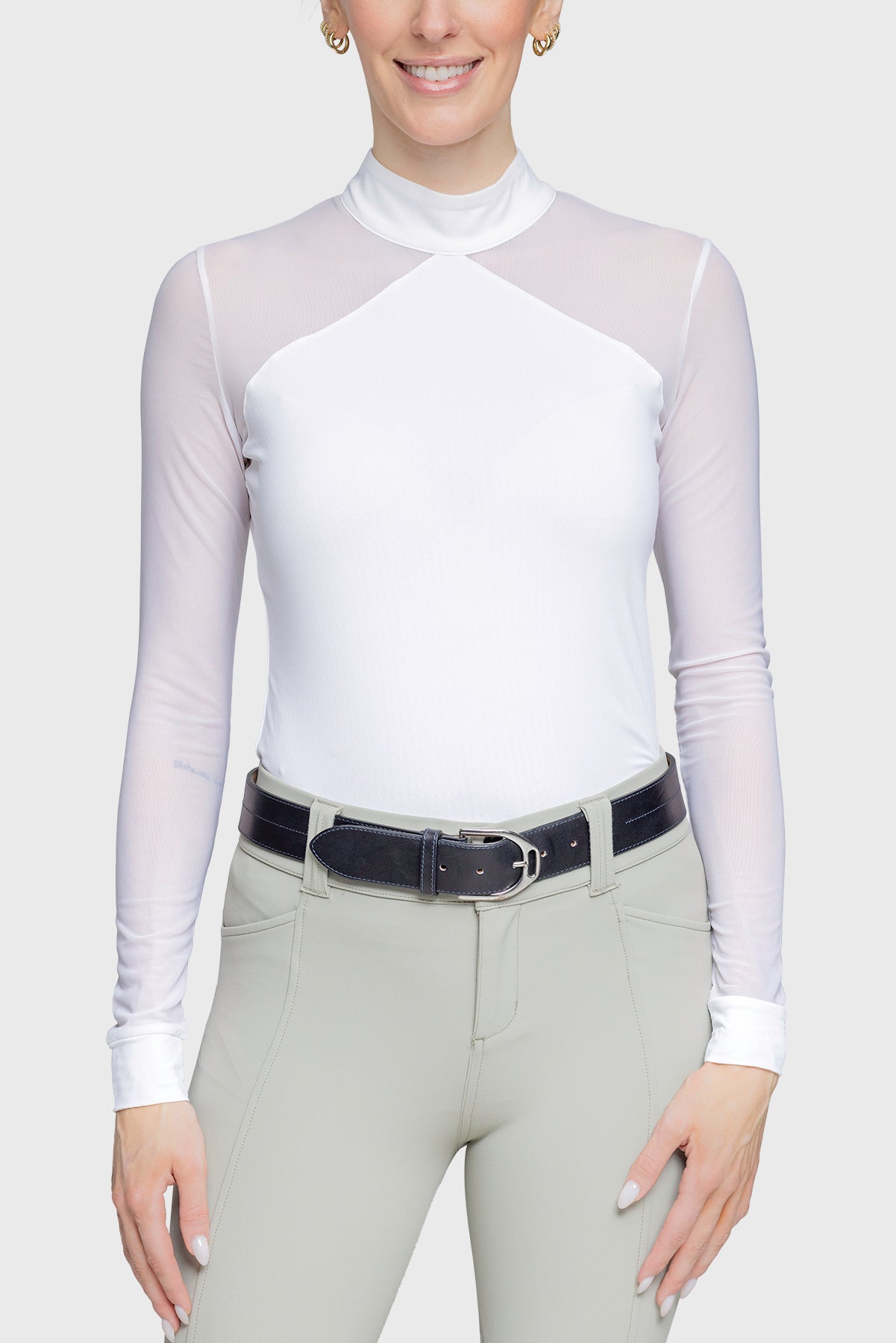 Elegant White Power Mesh Long Sleeve Show Shirt - [Kastel]