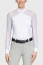 Elegant White Power Mesh Long Sleeve Show Shirt - [Kastel]