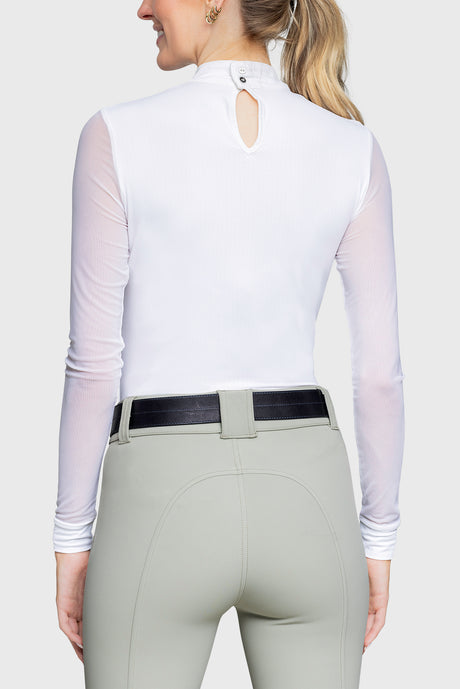 Elegant White Power Mesh Long Sleeve Show Shirt - [Kastel]