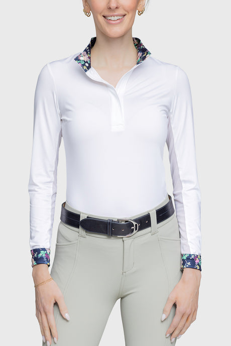 Long Sleeve White Show Shirt/Tailored Shirt with Lush Garden Trim - [Kastel]