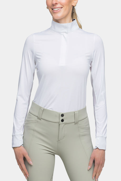 Long Sleeve White Show Shirt/Tailored Shirt with Lush Garden Trim - [Kastel]
