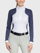 Navy & White Perforated Mesh Long Sleeve 1/4 Zip Show Shirt - [Kastel]
