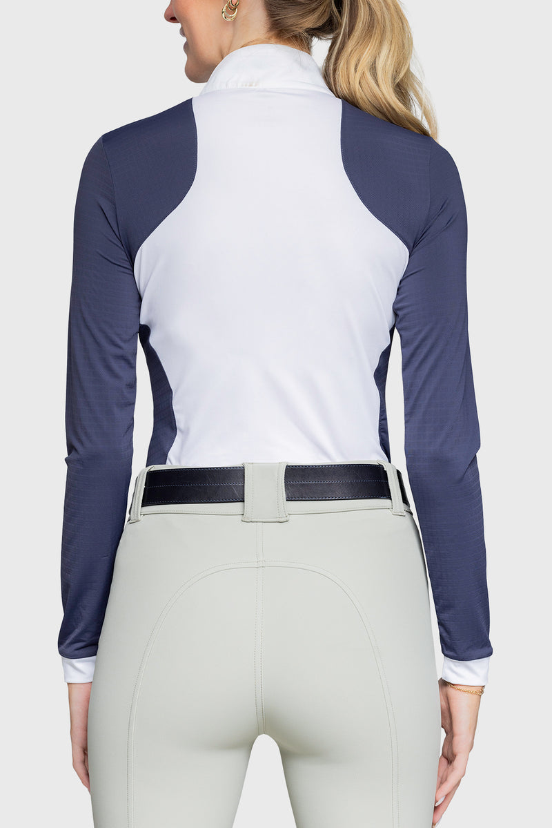 Navy & White Perforated Mesh Long Sleeve 1/4 Zip Show Shirt