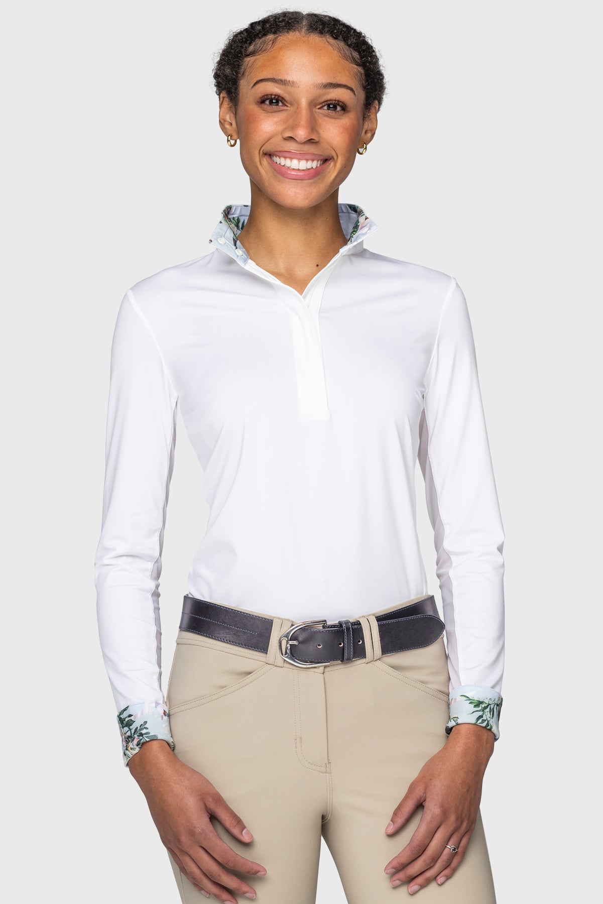 Powder Blue Botanical Tailored Long Sleeve Shirt 1/4 Zip Show Shirt Kastel Denmark