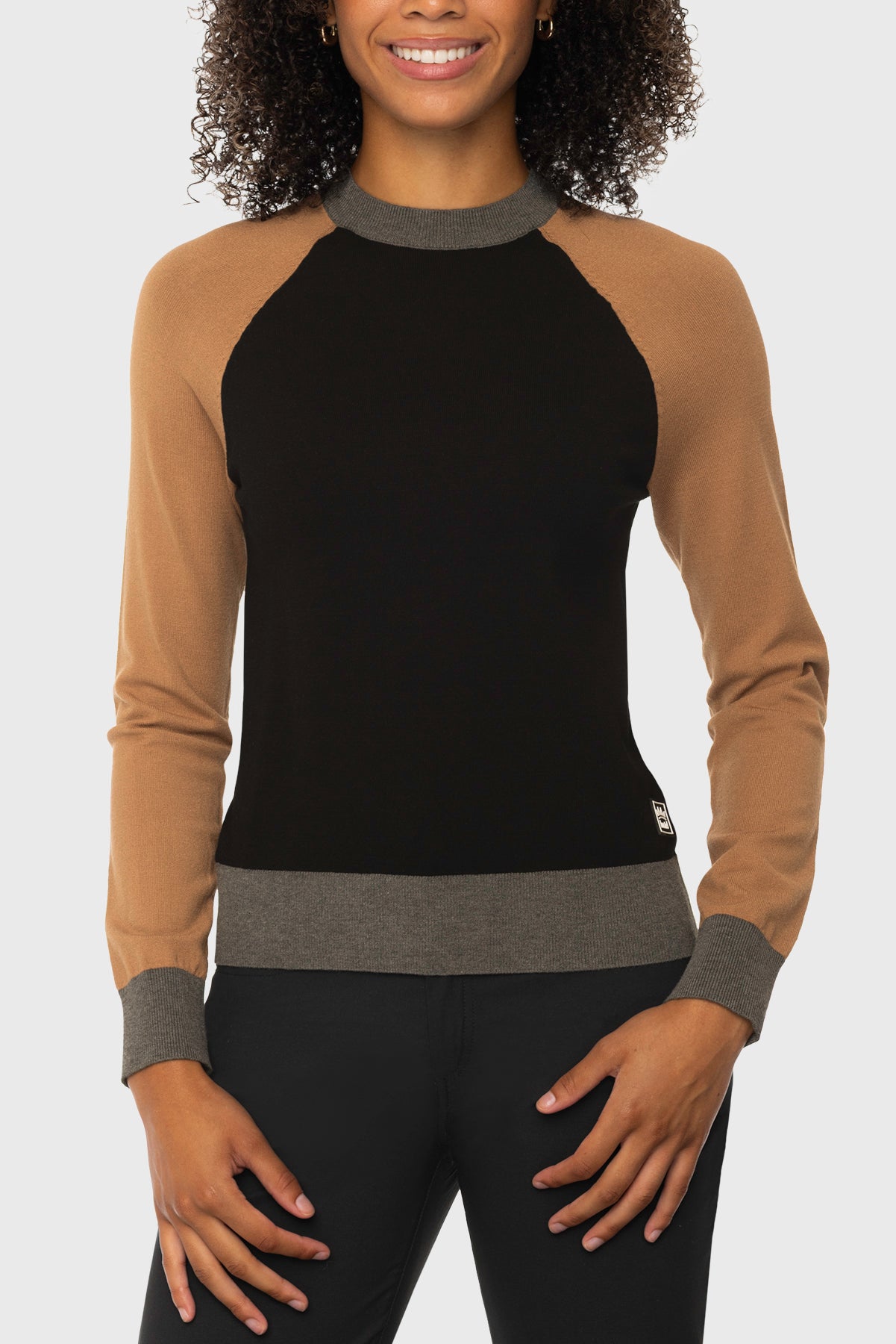 Black, Camel, & Charcoal Crewneck Color Block Sweater Kastel Denmark US