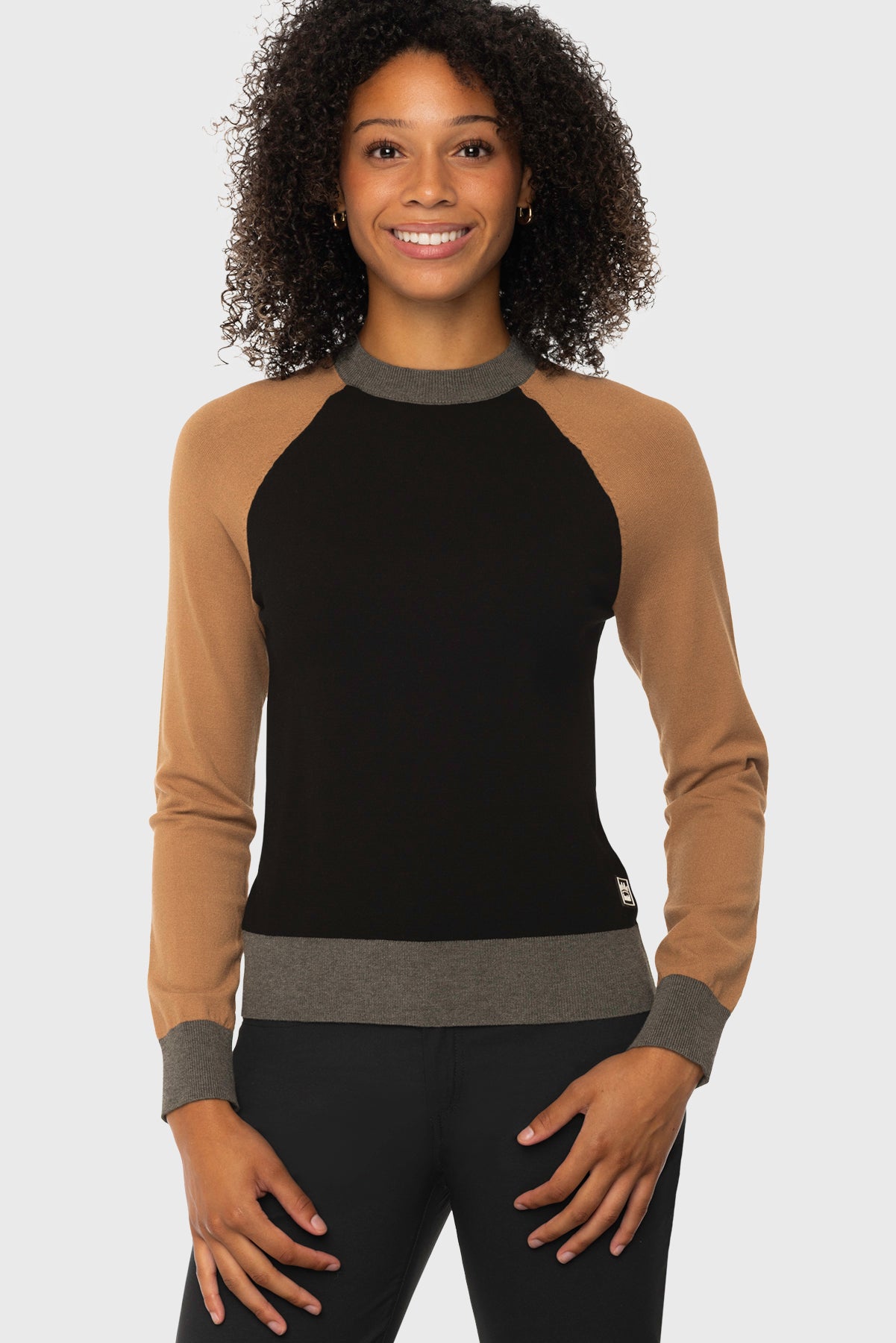 Black, Camel, & Charcoal Crewneck Colorblock Sweater Kastel Denmark US