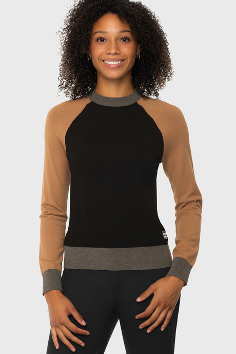 Black, Camel, & Charcoal Crewneck Colorblock Sweater Kastel Denmark US
