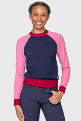 Navy, Hot Pink, & Wine Color Block Long Sleeve Crewneck Sweater Kastel Denmark