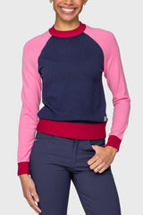 Navy, Hot Pink & Wine Colorblock Long Sleeve Crewneck Sweater Kastel Denmark