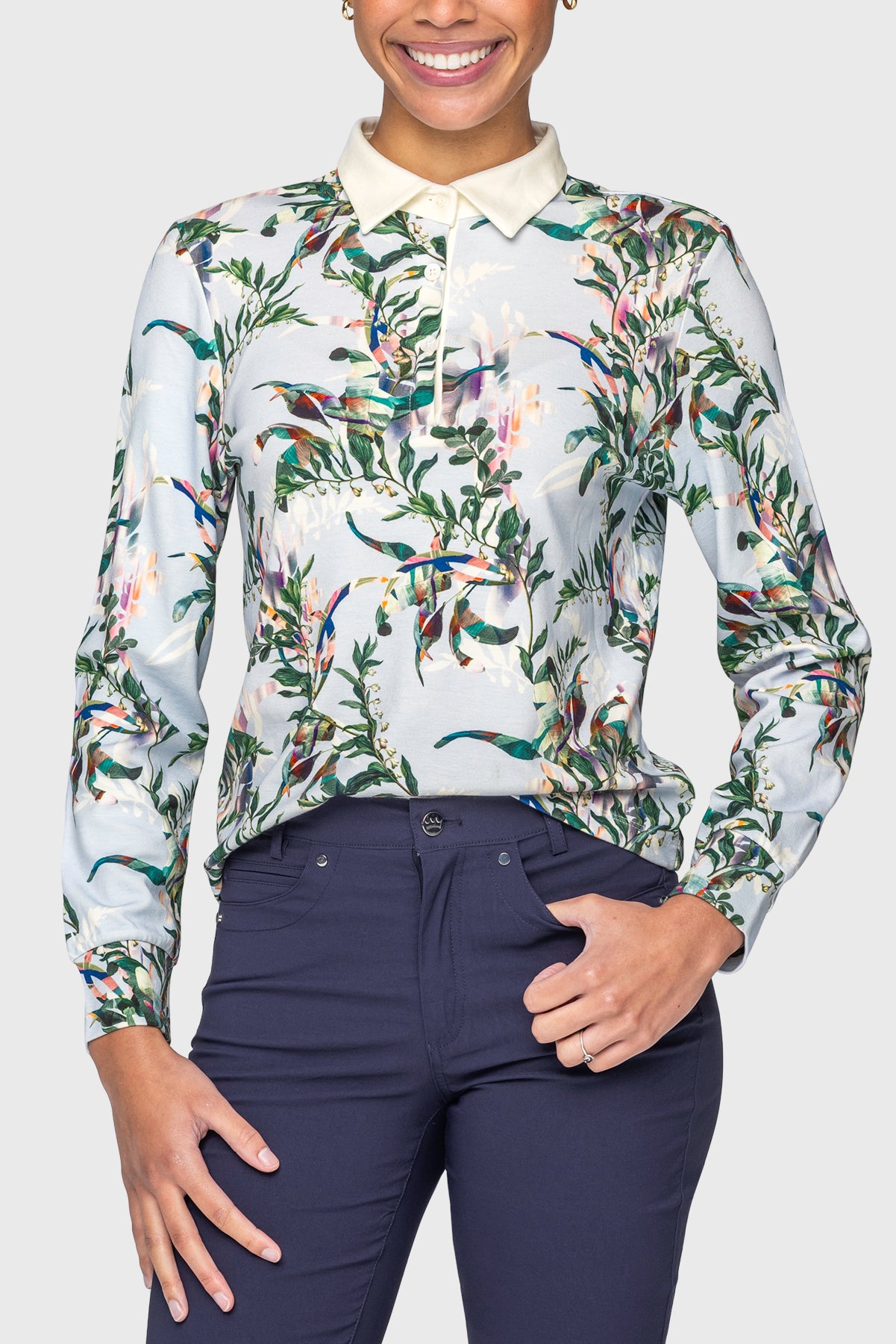 Powder Blue Botanical Long Sleeve Rugby Sweatshirt Kastel Denmark