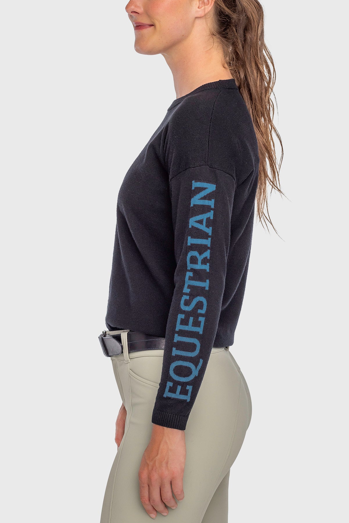 Black with Sailor Blue "Equestrian" Crewneck Sweater - [Kastel]