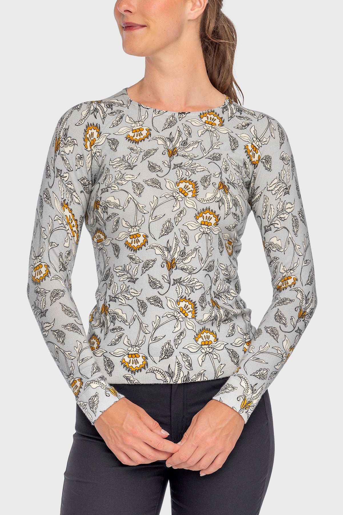 Long Sleeve Dove Vintage Jacobean Crewneck Sweater - [Kastel]