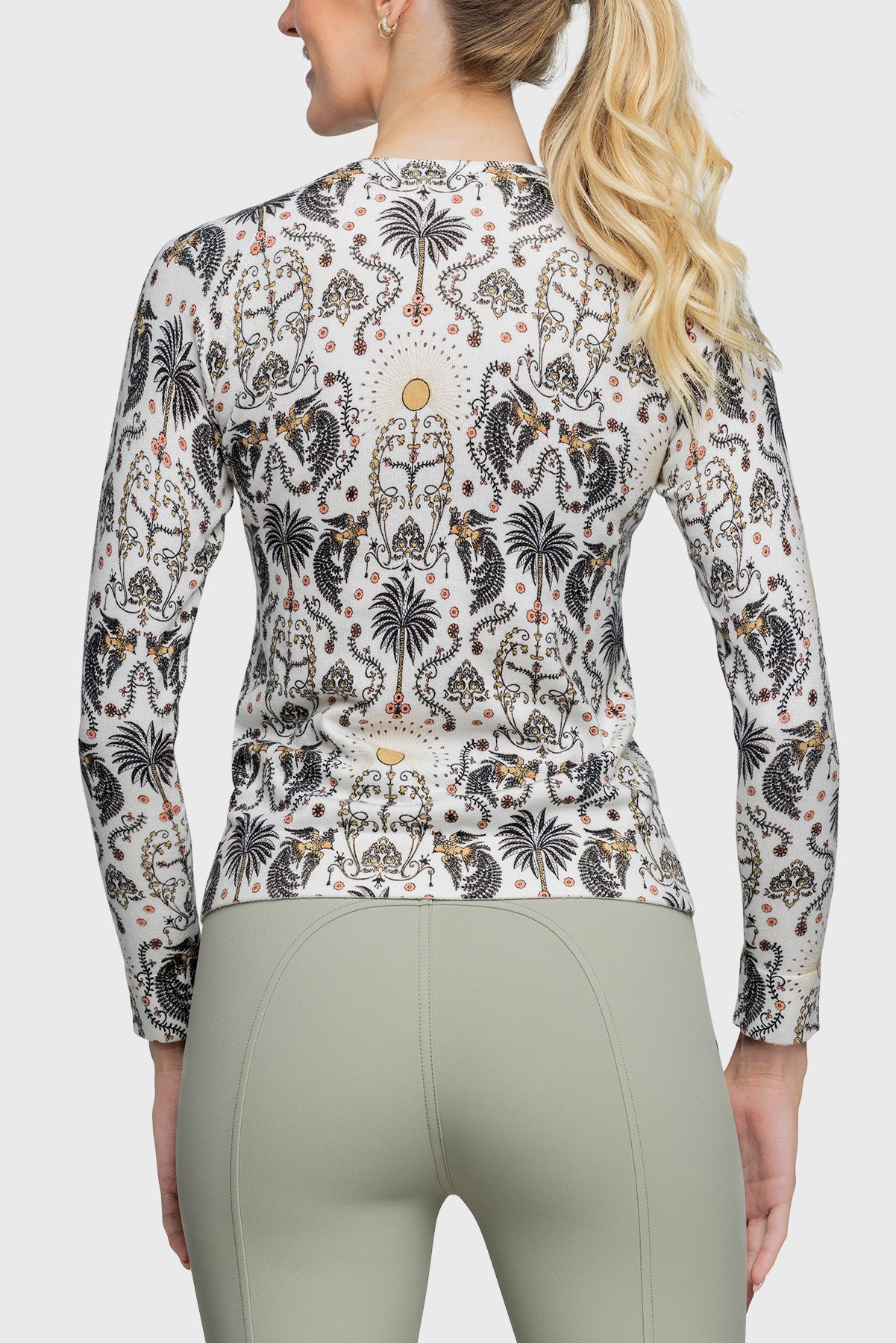 Long Sleeve White Regal Palm Crewneck Sweater - [Kastel]