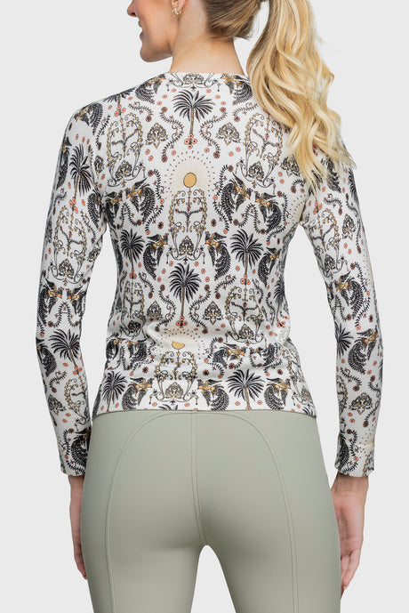 Long Sleeve White Regal Palm Crewneck Sweater - [Kastel]