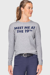 "Meet Me At The 19th" Crewneck Sweater in Heather Gray & Navy Kastel Denmark