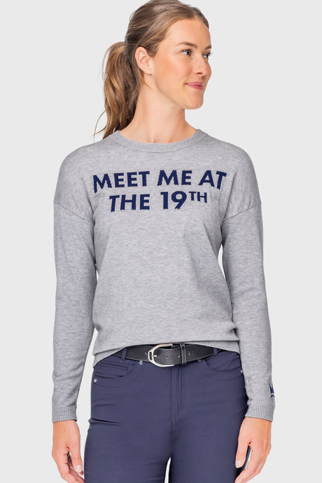 "Meet Me At The 19th" Crewneck Sweater in Heather Gray & Navy Kastel Denmark