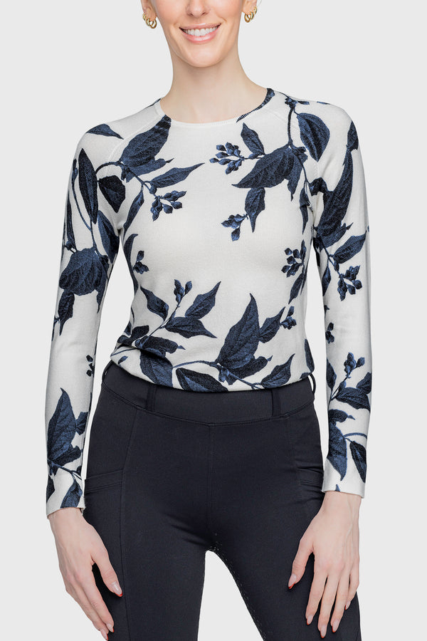 Indigo Lithograph Leaf Long Sleeve Crewneck Sweater