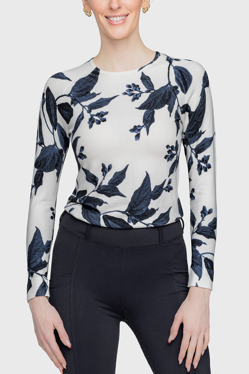 Indigo Lithograph Leaf Crewneck Sweater