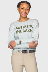 "Take Me To The Barn"  Long Sleeve Crewneck Sweater in Powder Blue & Foliage Green Kastel Denmark