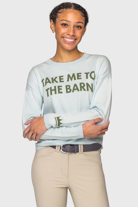 "Take Me To The Barn"  Long Sleeve Crewneck Sweater in Powder Blue & Foliage Green Kastel Denmark